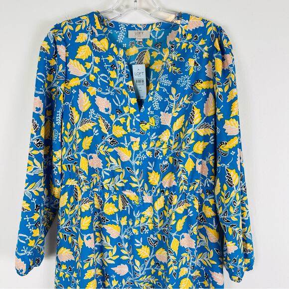 NWT Loft blue yellow floral boho cottagecore spring midi dress MP - Picture 2 of 7